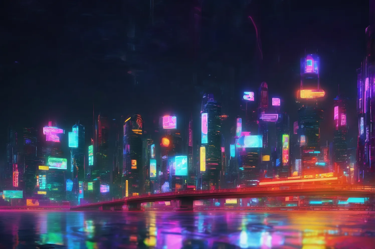 A cyberpunk cityscape created with Stylize