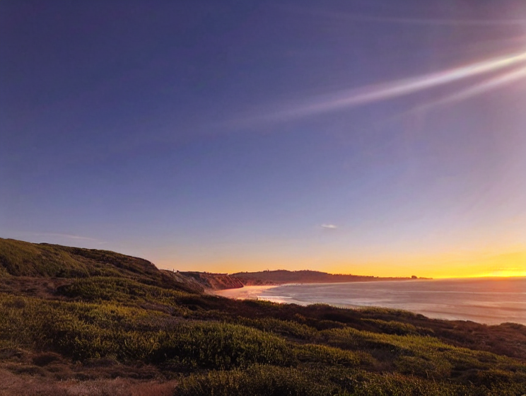 Green hill with sunset in San Diego