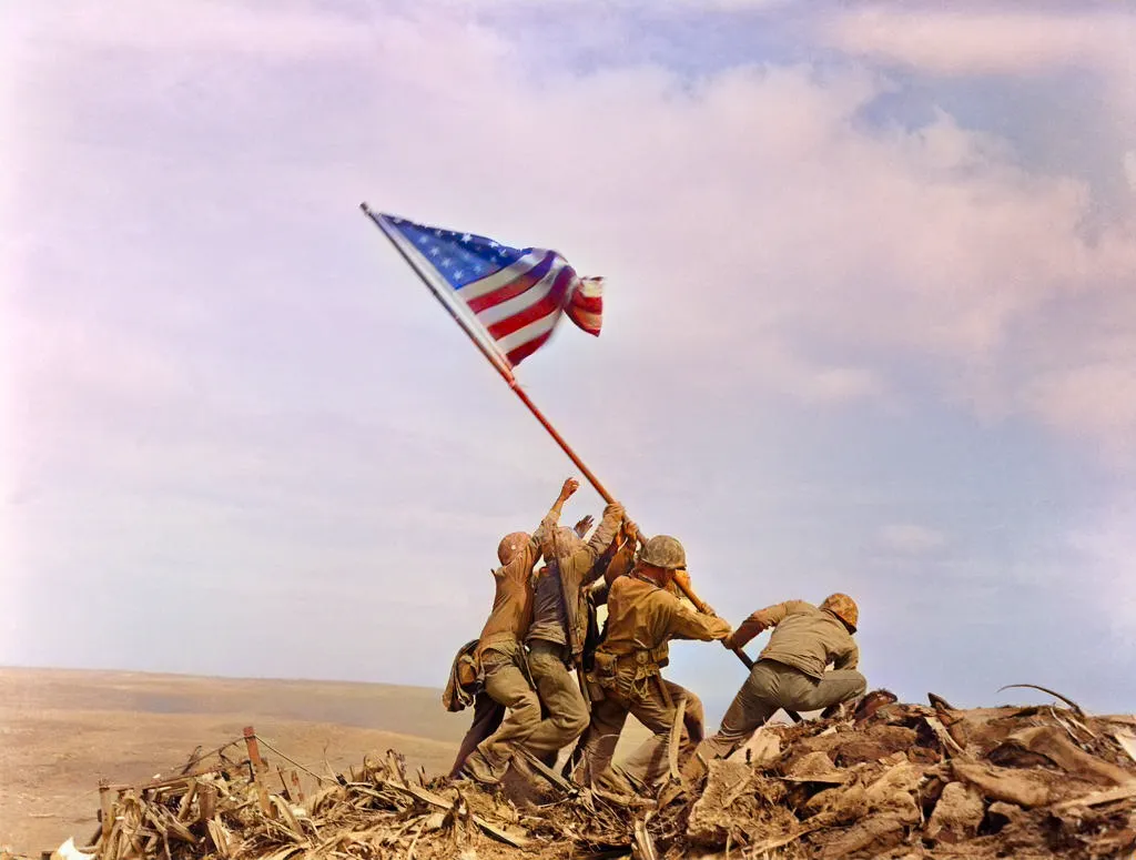 A colorized photo of Raising the Flag on Iwo Jima made with Stylize