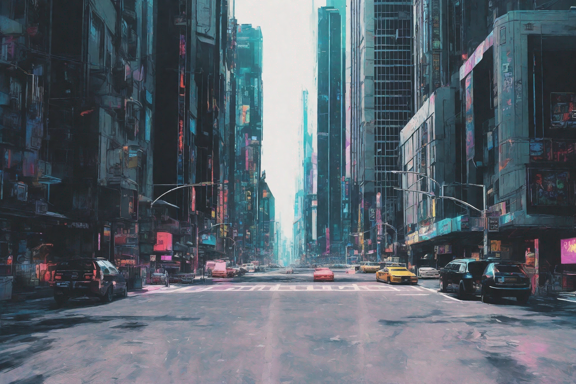 A cybperunk cityscape respresenting the cyberpunk style.